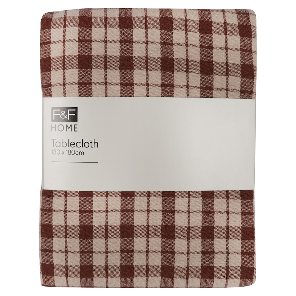 F&F Home Brown Check Tablecloth