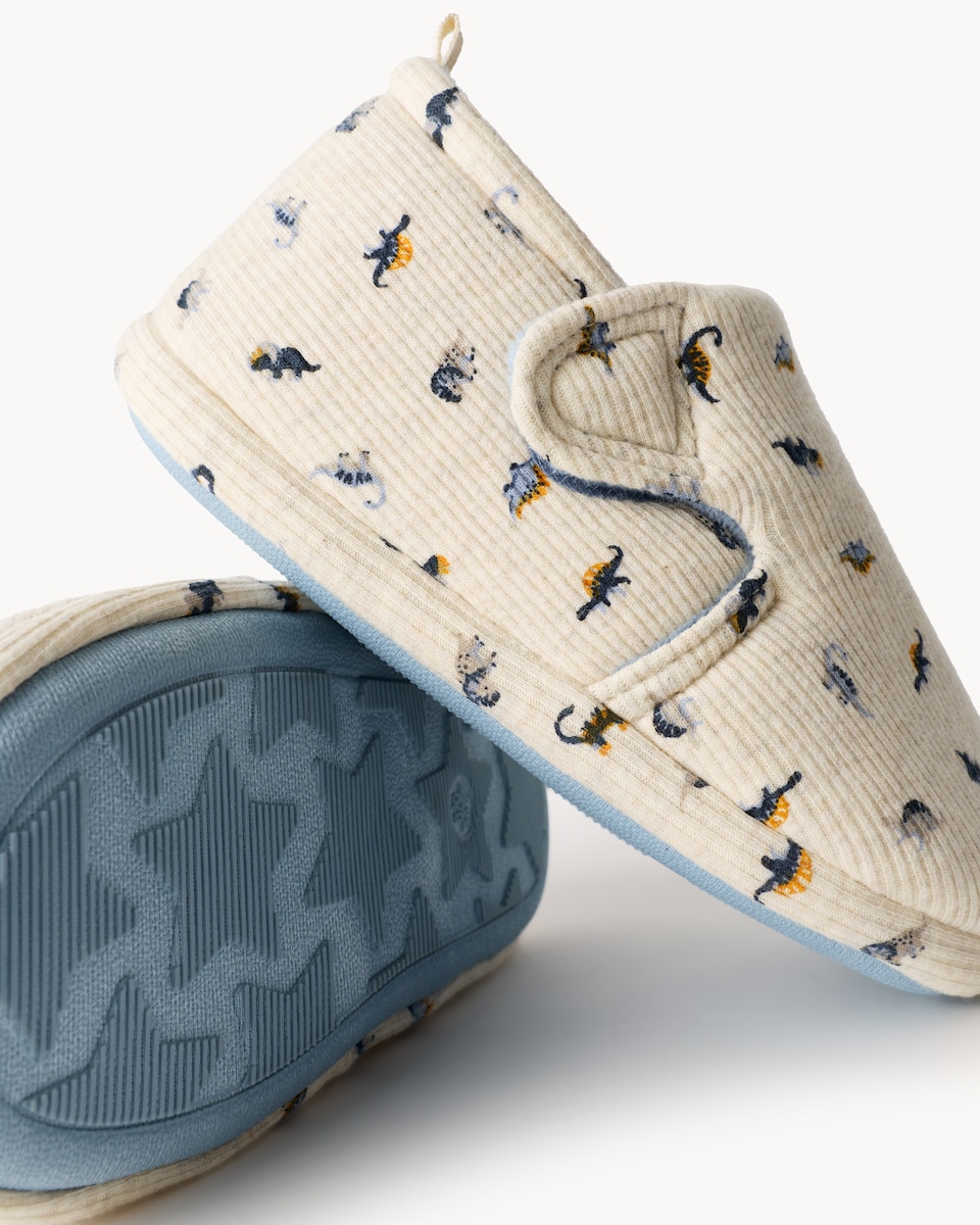 image 1 of F&F Boys Dinosaur Print Slippers in Grey