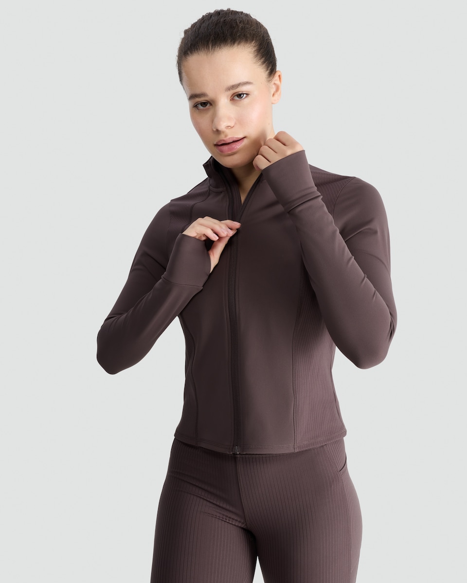 image 1 of F&F Active Zip Through Quick Dry Jacket in Brown
