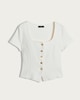image 4 of F&F Square Neck Buttoned Short Sleeved Top in Cream