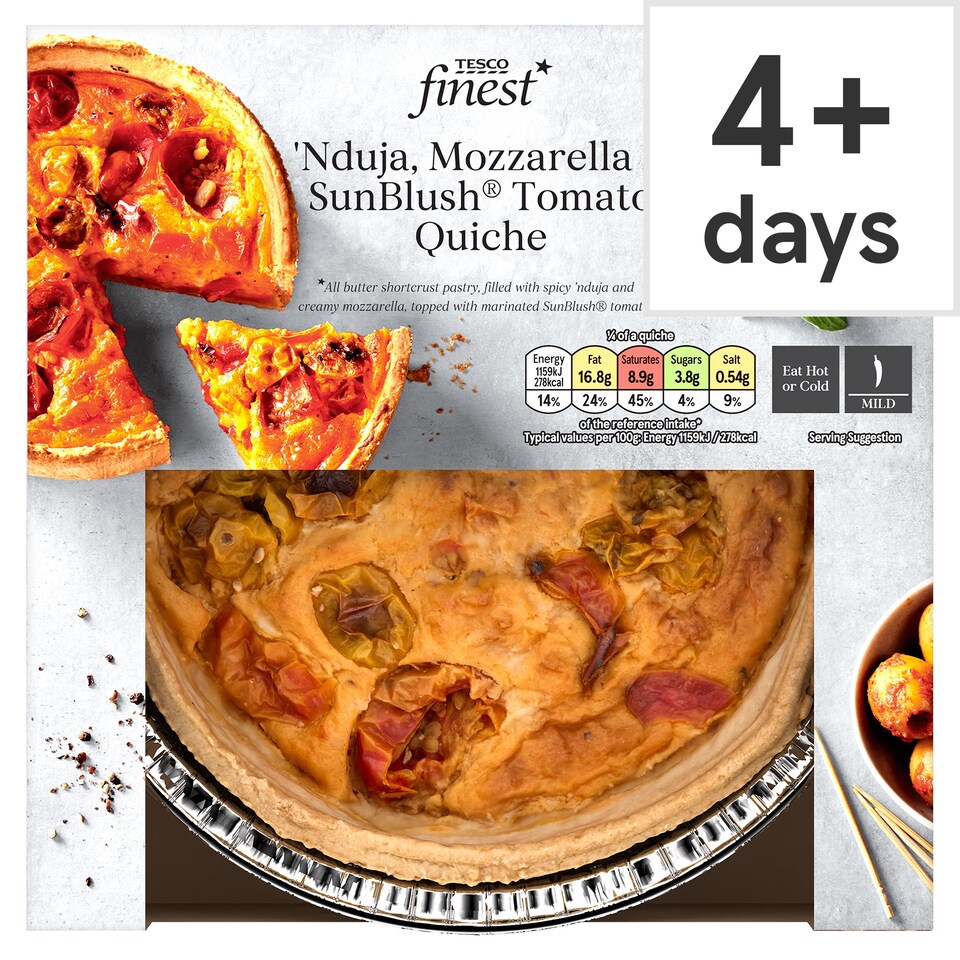 Tesco Finest Nduja, Mozzarella & Sunblush Tomato Quiche 400g
