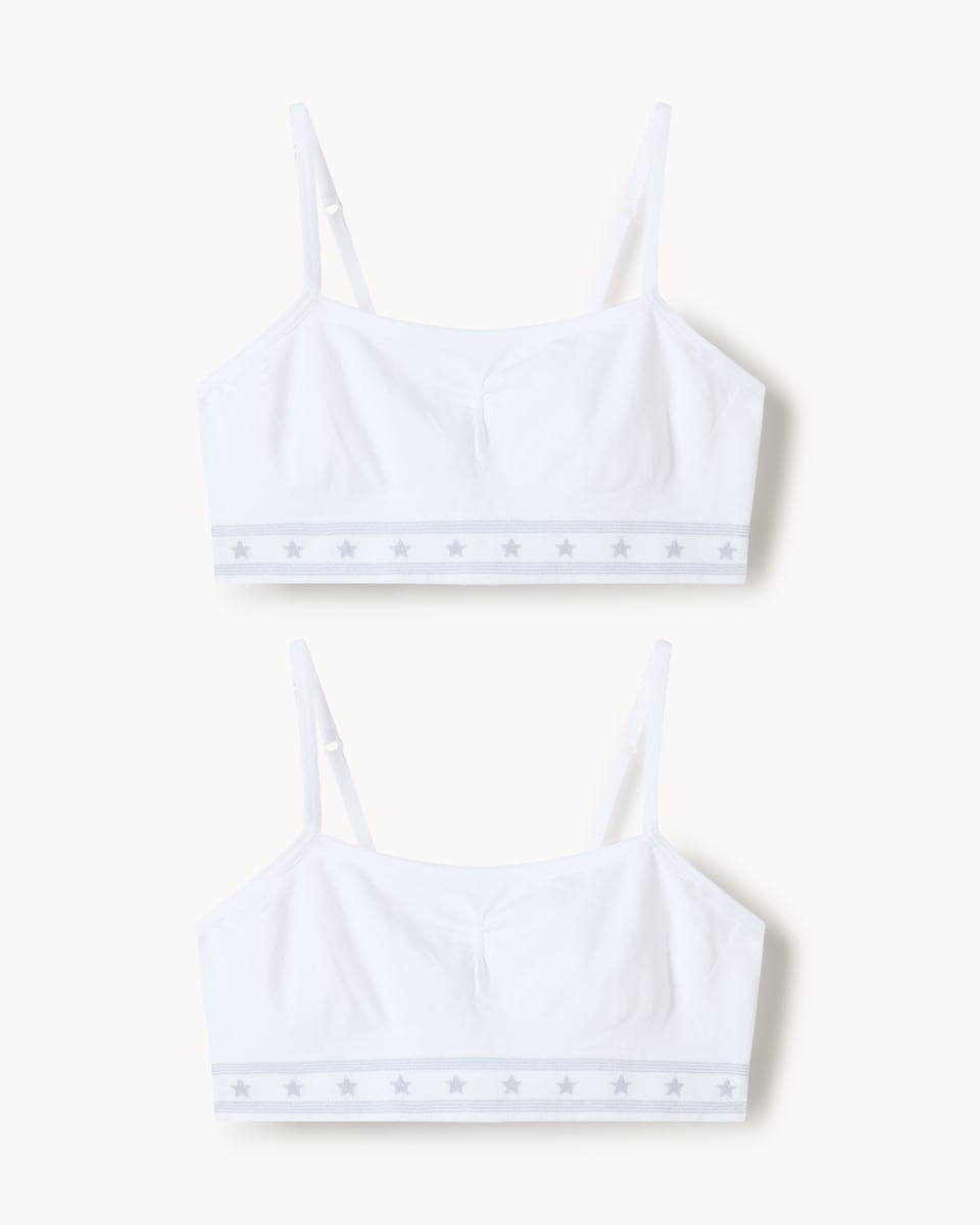 image 1 of F&F Girls 2-Pack Seamfree Strappy Crop Tops in White