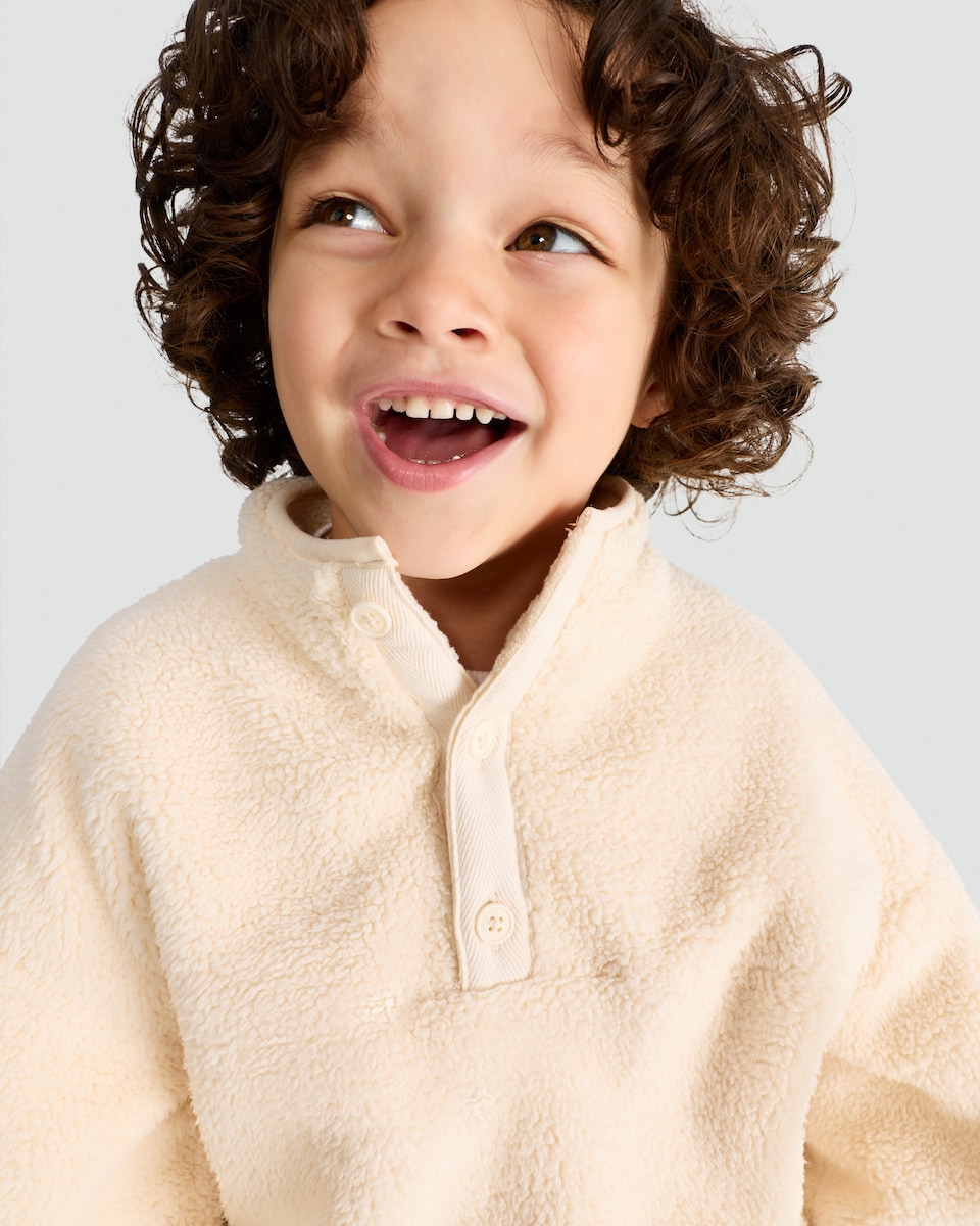 image 1 of F&F Boys Fleece Button Placket Jacket in Cream