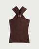 image 4 of The F&F Edit Ribbed Halter Neck Cross Over Top in Chocolate