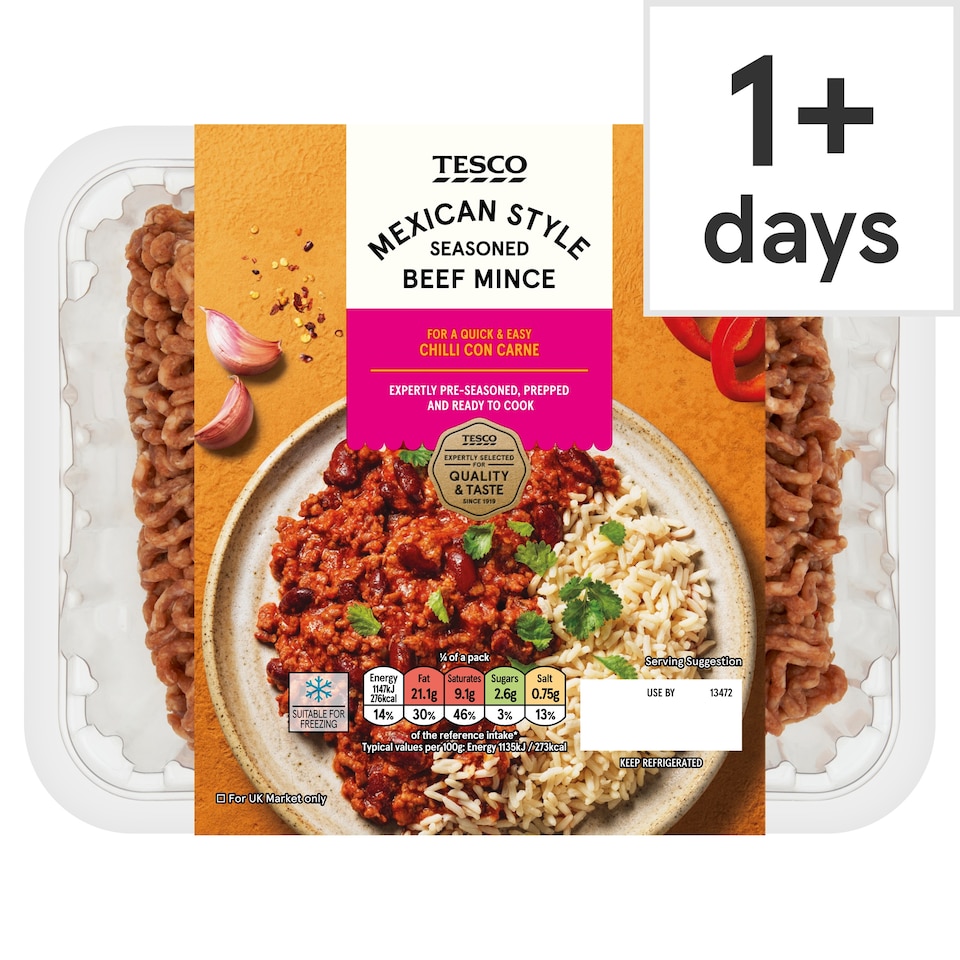 Tesco Mexican Style Seasoned Beef Mince 500G