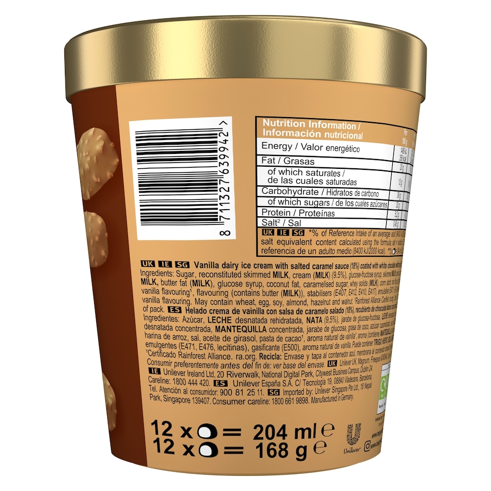 image 1 of Magnum Bonbon Gold Caramel Billionaire Ice Cream Frozen Snack 204ml