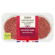 Tesco 2 British beef half pounder Burger 454g