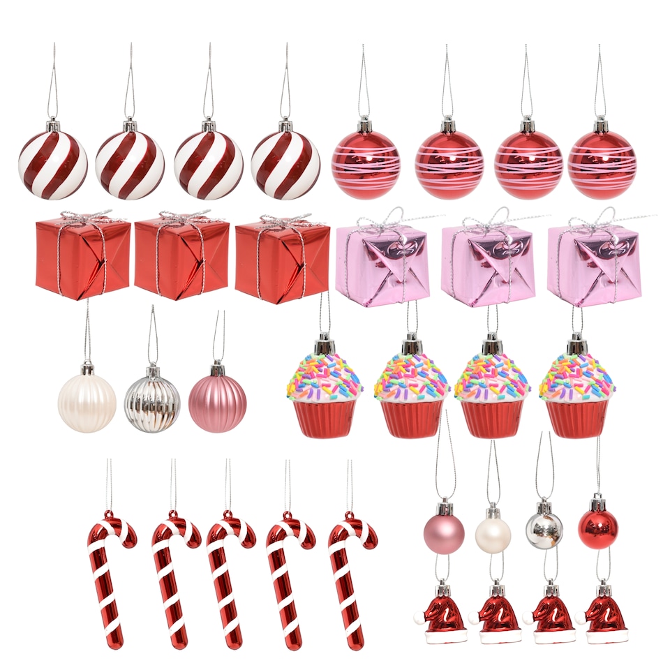 image 1 of Tesco Candy Cane Baubles Christmas Decorations 34 Pack