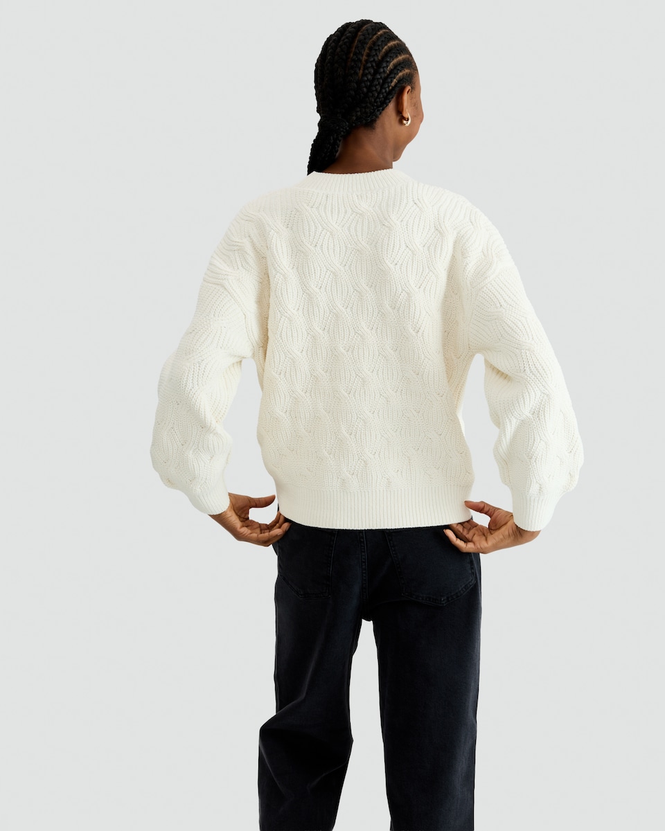 image 1 of F&F Chenille Textured Knitted Crew Neck Jumper in Cream