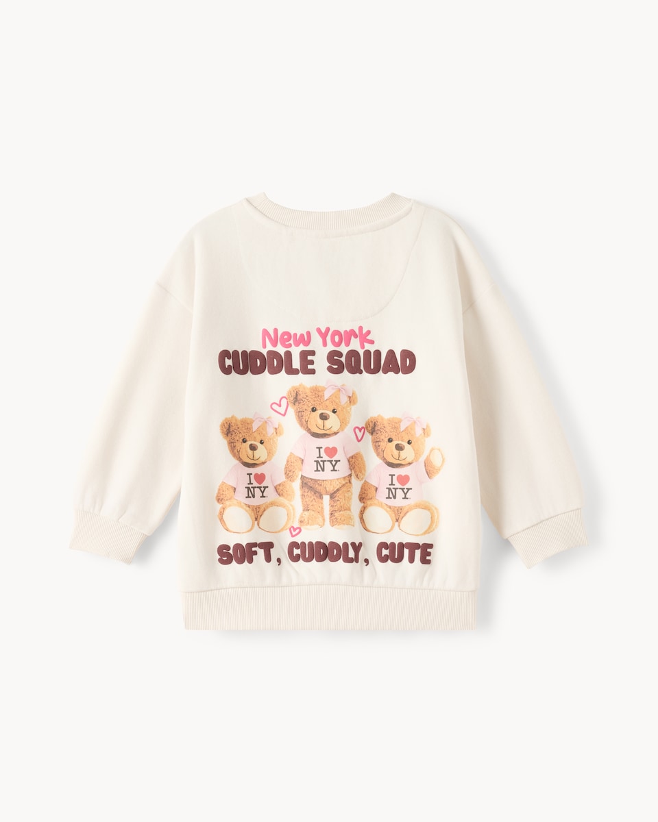 image 1 of F&F Girls Cotton Rich Teddy Bear Sweatshirt in Cream