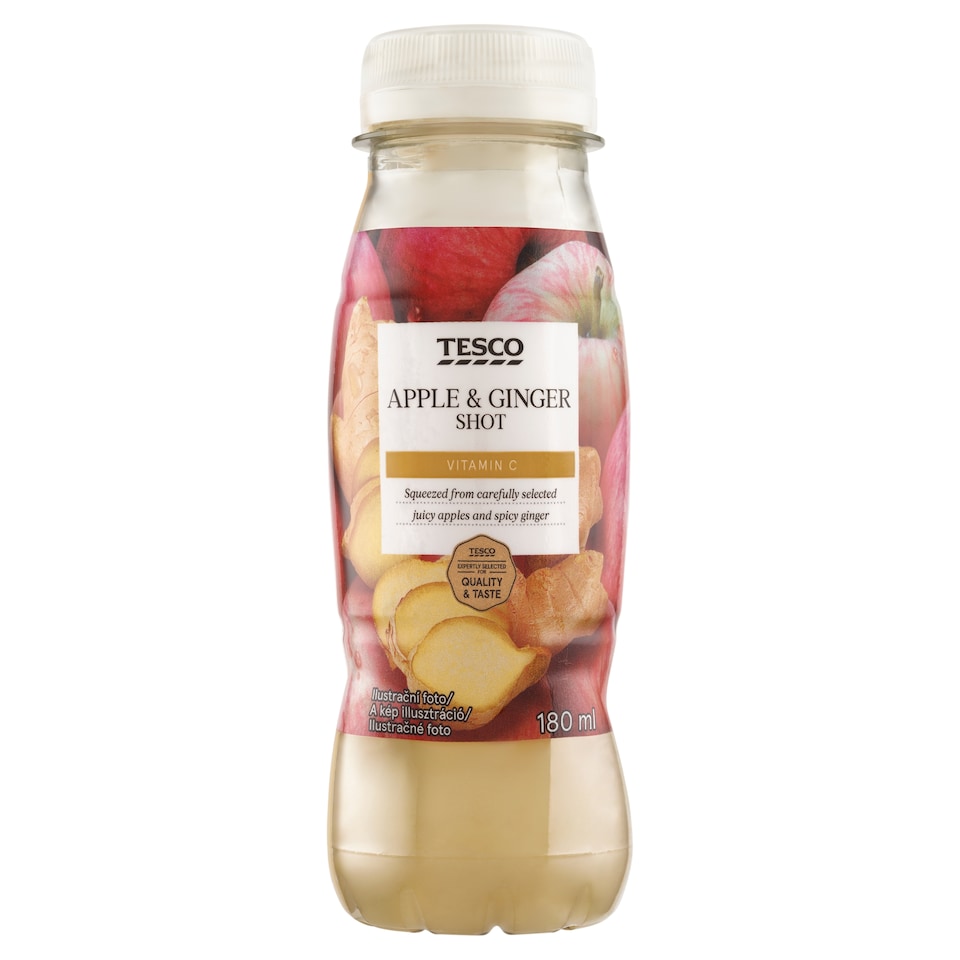 Tesco Jablková šťava lisovaná za studena so zázvorom a s vitamínom C 180 ml