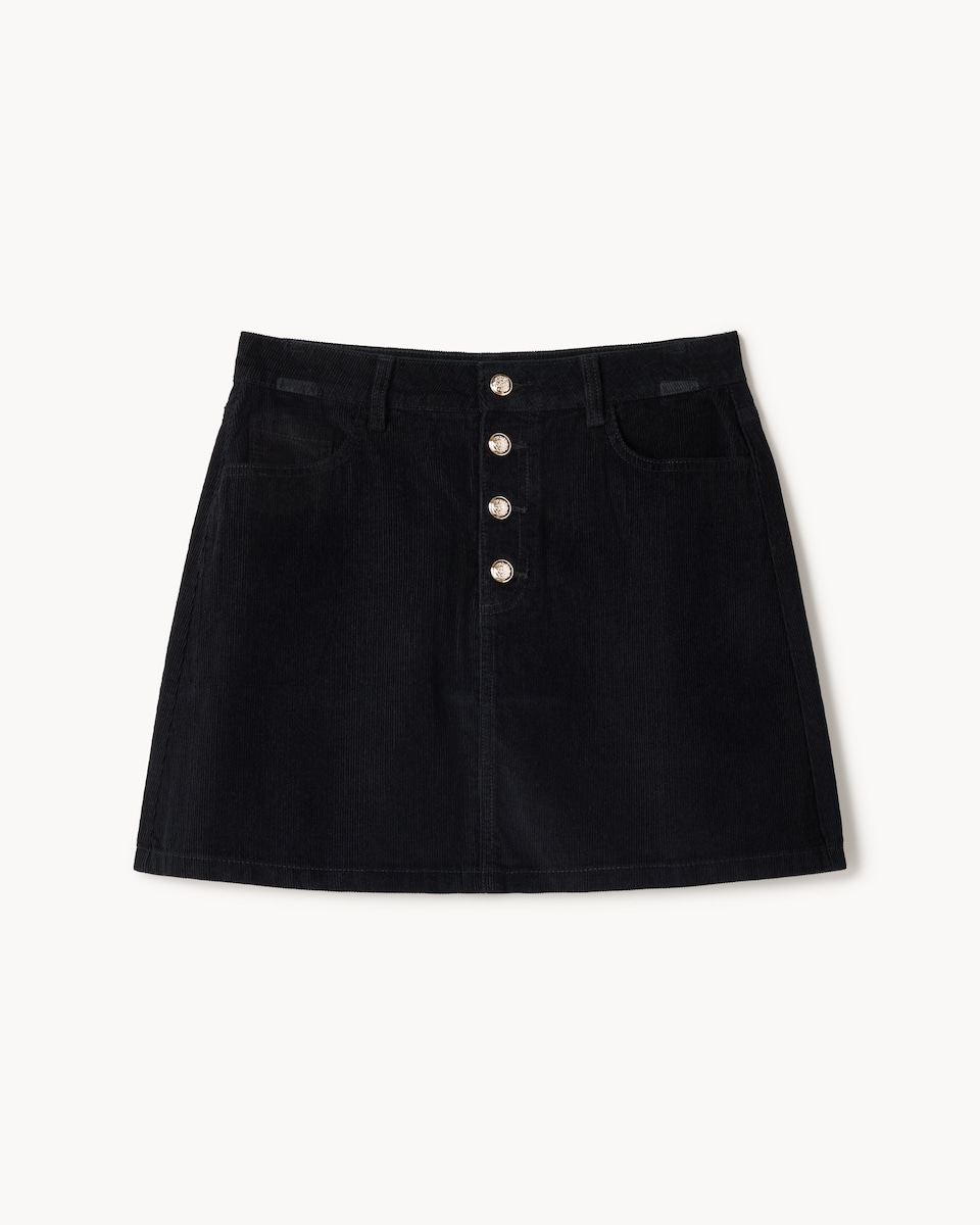 image 1 of F&F Pure Cotton Corduroy Mini Skirt in Black