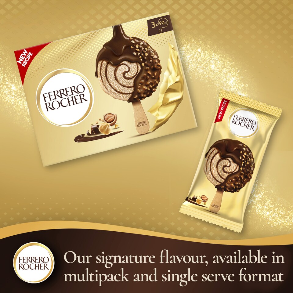 image 1 of Ferrero Rocher Hazelnut Milk Chocolate Ice Cream Sticks 3 x 90ml