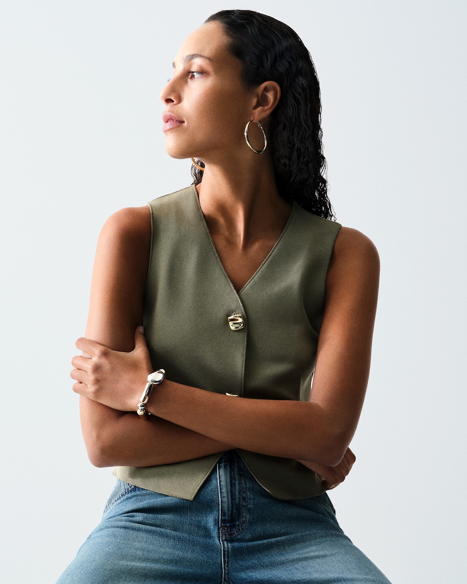 image 1 of F&F Sleeveless Two Button Waistcoat in Khaki