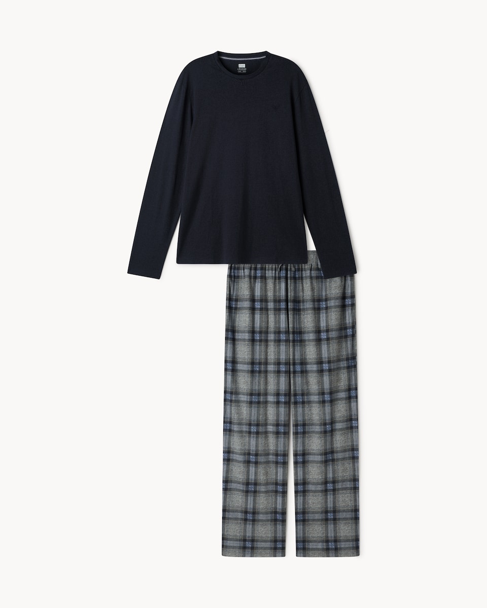 image 1 of F&F Checked Fleece Bottoms Pyjama Set in Navy