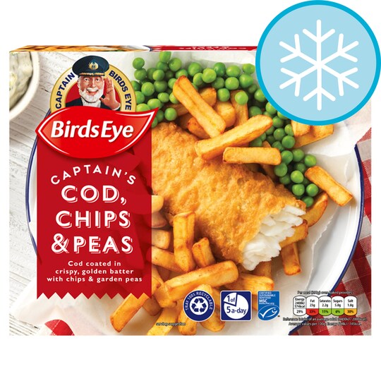 Birds Eye Battered Cod Chips & Peas 395G Tesco Groceries