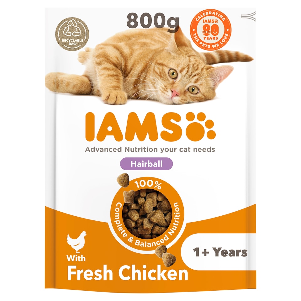 image 1 of IAMS Hairball Dry Cat Food Chicken 800g