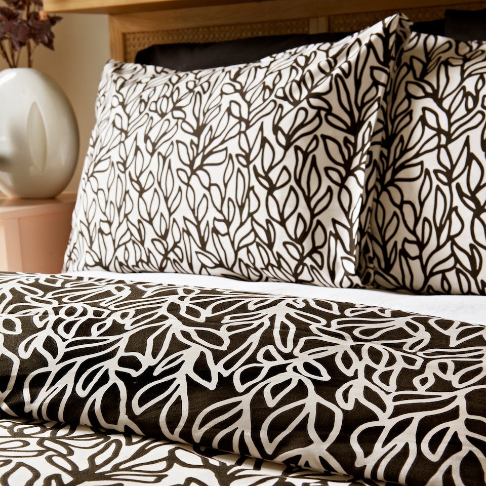 image 1 of Cosmo Living Mono Sketch Leaf Duvet Set King