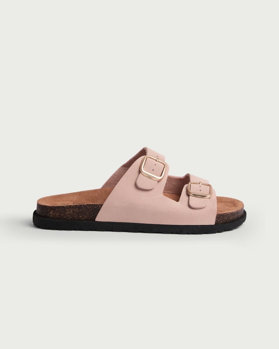 image 1 of F&F Double Strap Footbed Sandals in Pink