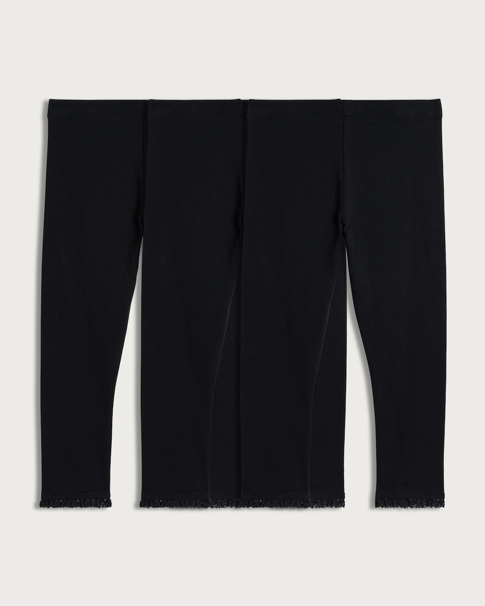 F&F Girls 3-Pack Cotton Rich Lace Trim Leggings in Black