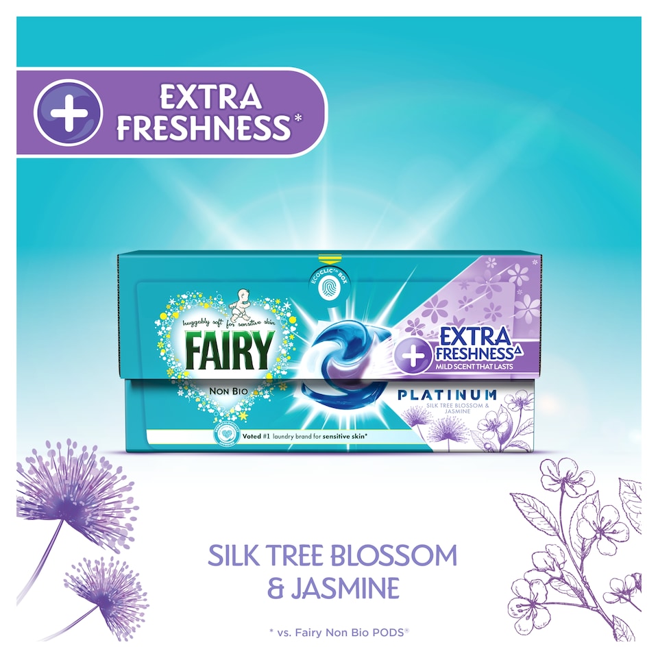 image 1 of Fairy Non Bio Platinum Washing Pods Silk Tree Blossom & Jasmine 29 Washes 696g