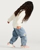 image 2 of F&F Girls Pure Cotton Barrel Leg Embroidered Jeans in Blue