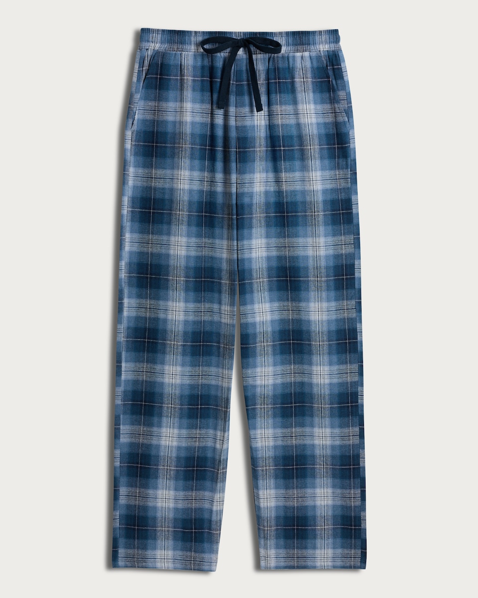 image 1 of F&F Pure Cotton Brushed Check Print Pyjama Bottoms in Navy