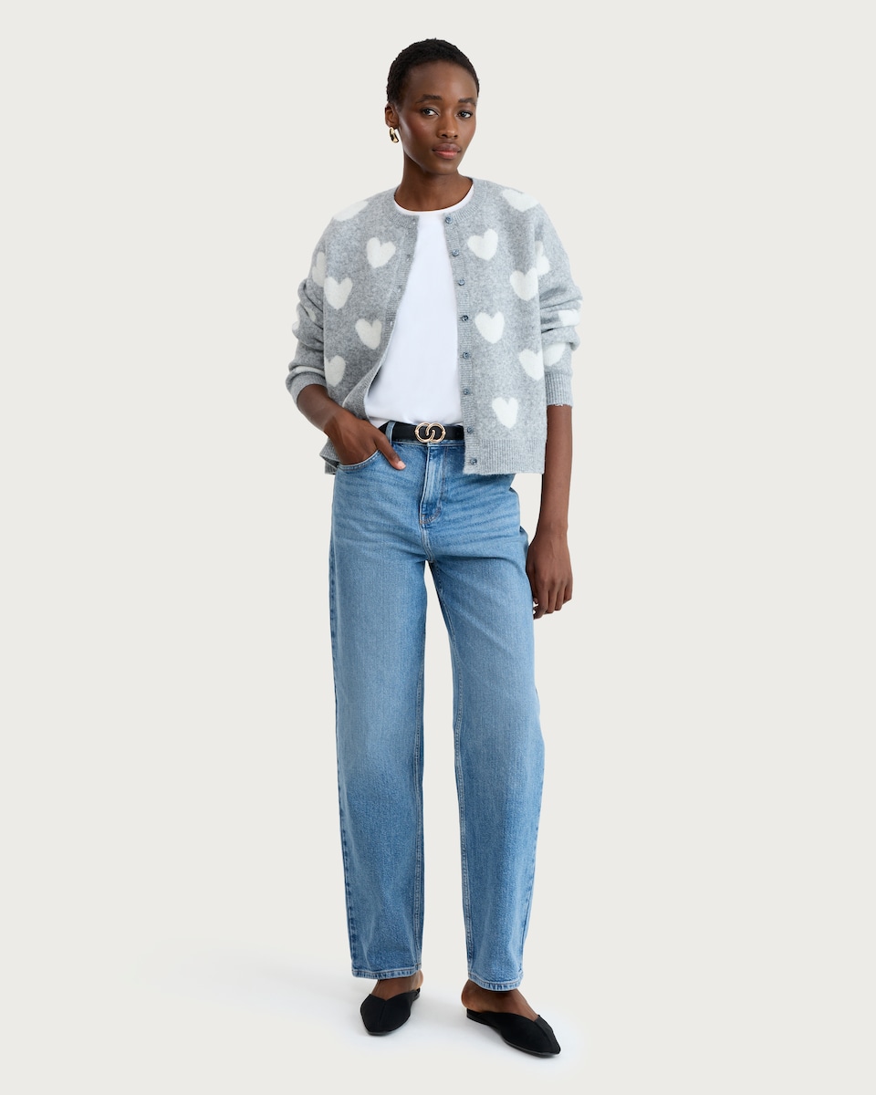 F&F Knitted Heart Print Button Up Cardigan in Grey Marl - Tesco Groceries