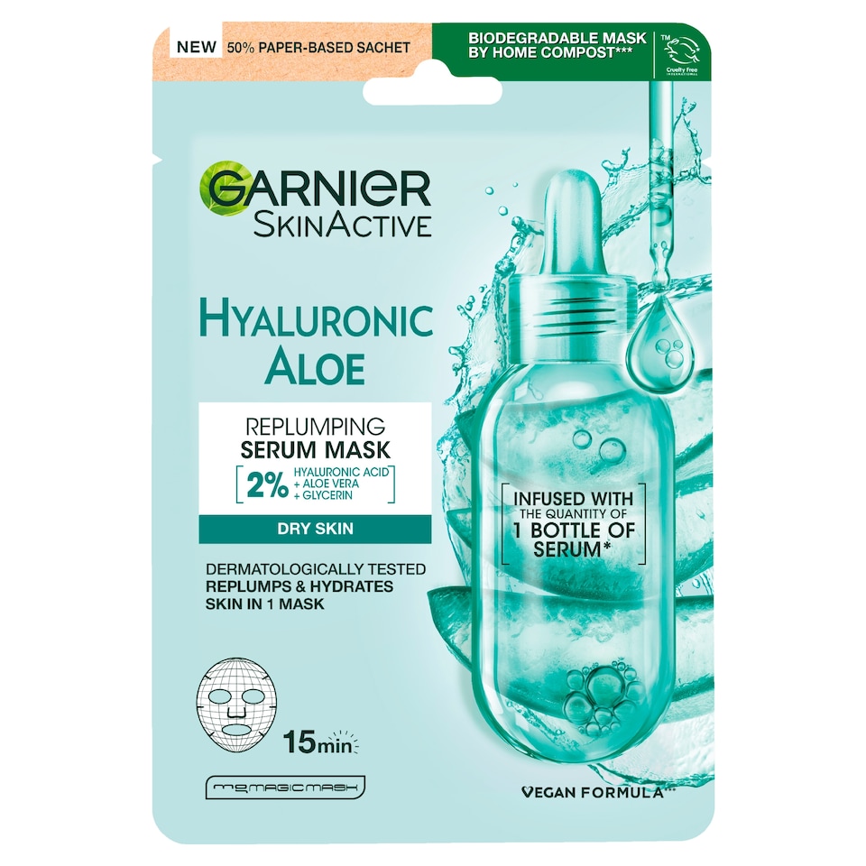 image 1 of Garnier Hyaluronic Aloe Replumping Serum Mask 28g