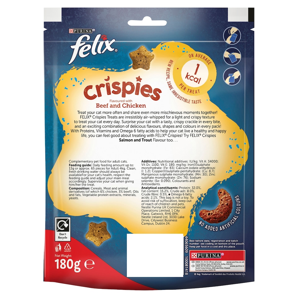 image 1 of Felix Crispies Cat Treats - Beef and Chicken 180g