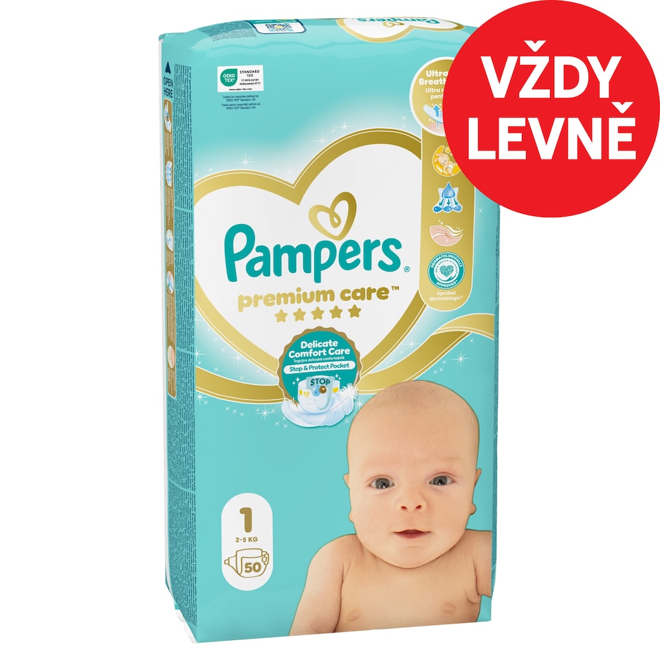 Obrázek 1 pro produkt Pampers Premium Care Velikost 1, 50 Dětské Plenky, 2kg-5kg