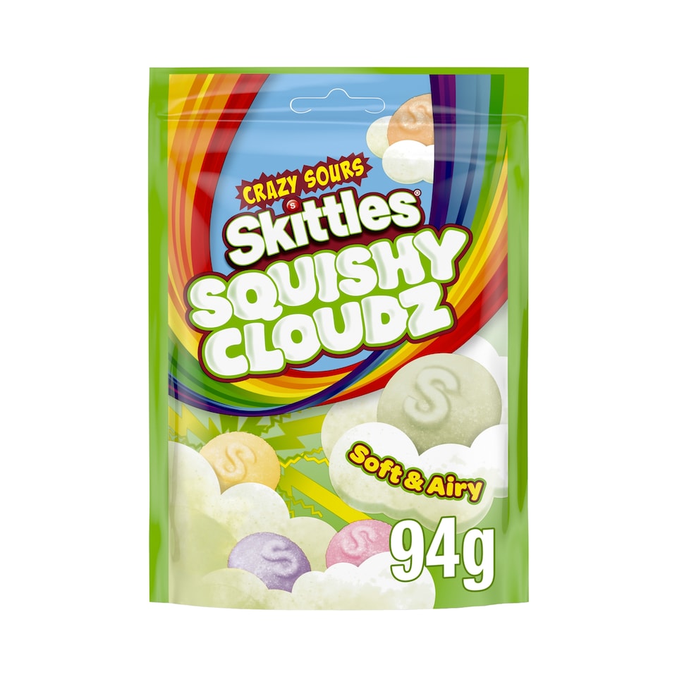 Skittles Squishy Cloudz Sour Sweets Fruit Sweets Pouch Bag 94g
