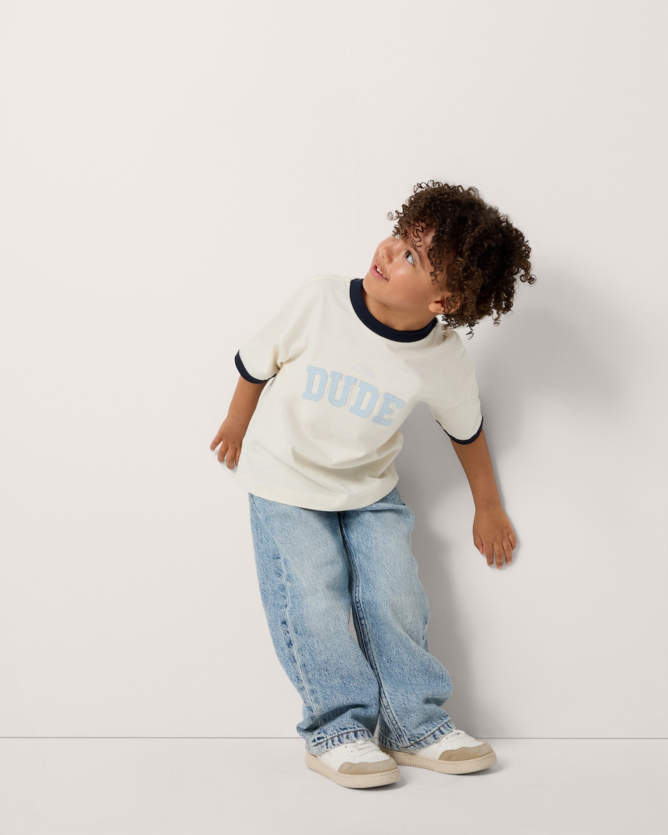 image 1 of F&F Boys Pure Cotton Dude T-Shirt in Cream