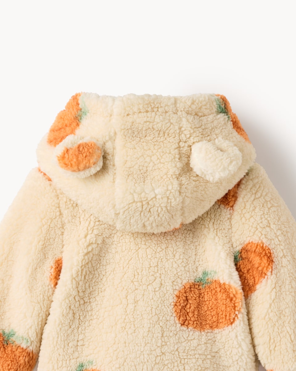 image 1 of F&F Baby Fleece Halloween Pumpkin Jacket in Cream