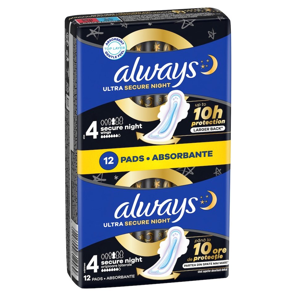 image 1 of Always Ultra Sanitary Towels Secure Night (Size 4) Wings x 12 Pads