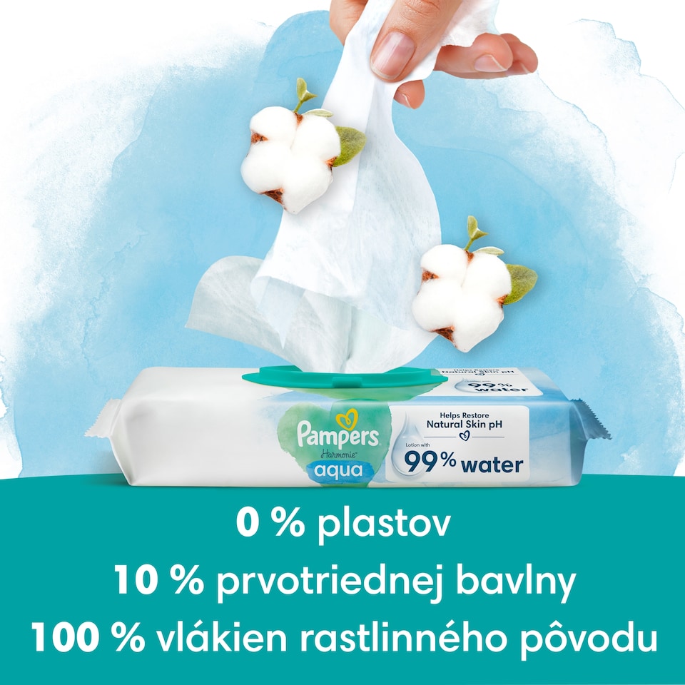 image 1 of Pampers Harmonie Aqua Baby Wipes 1 Packs = 48 Wipes