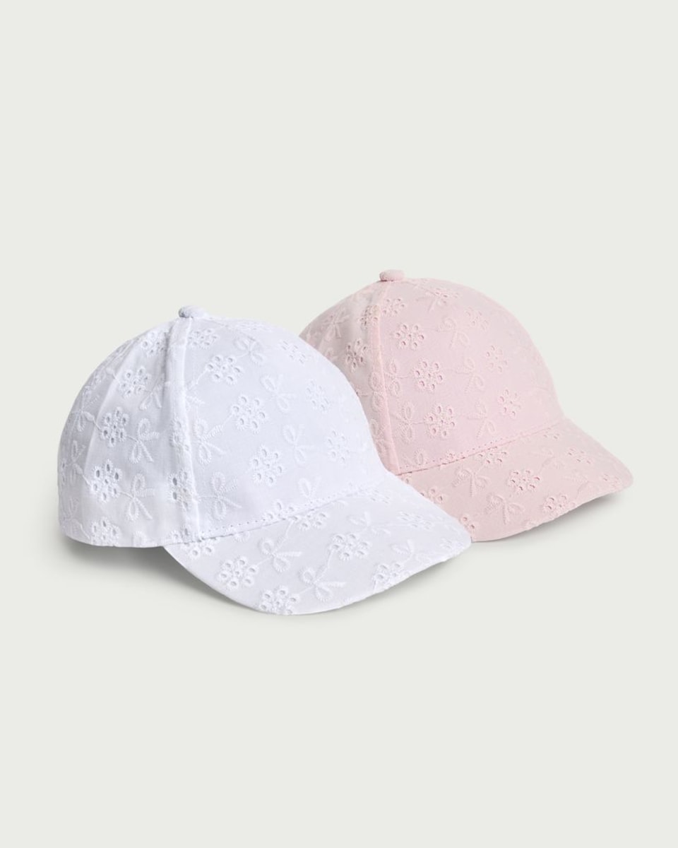 F&F Girls 2-Pack Pure Cotton Embroidered Caps in Multi