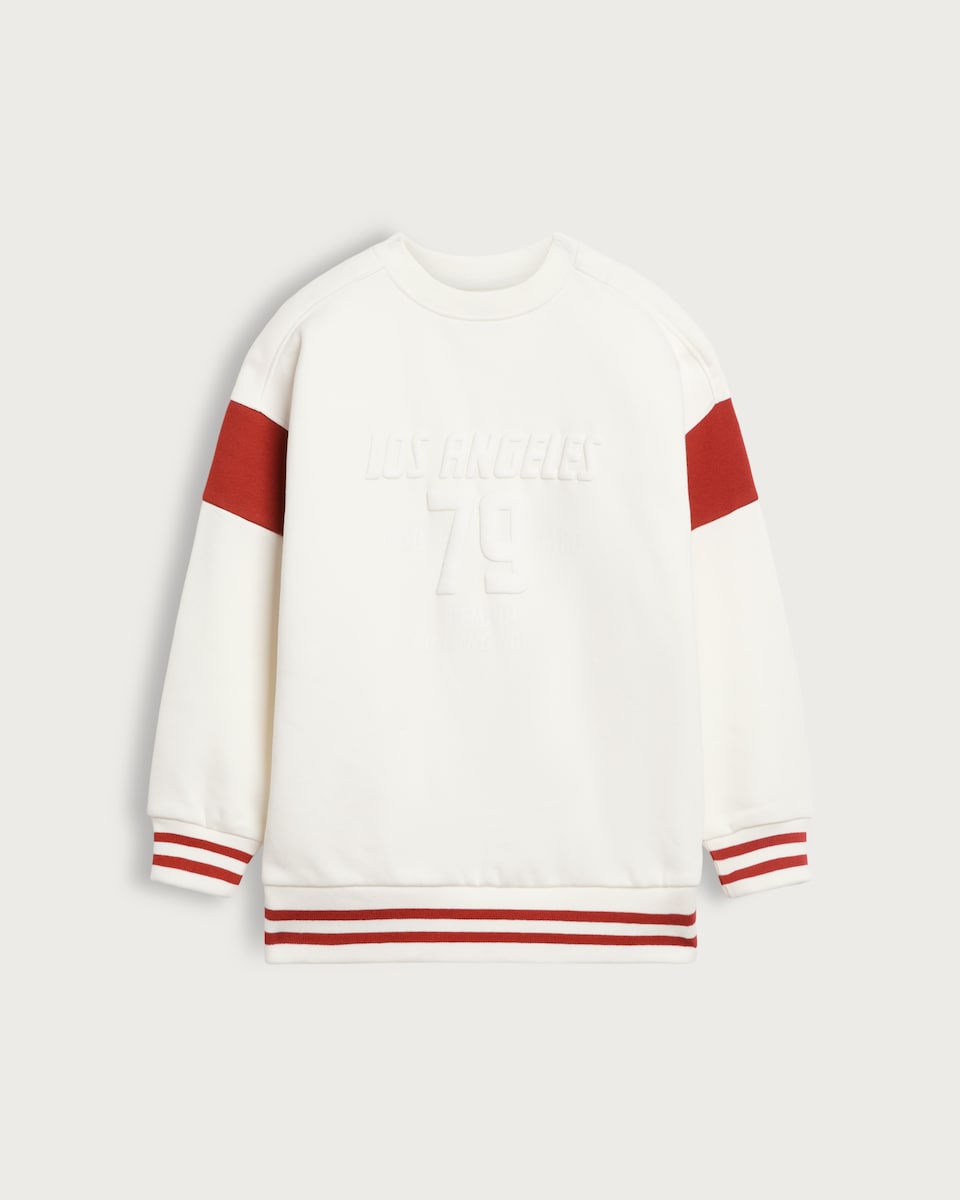image 1 of F&F Boys Cotton Rich Oversized Los Angeles Sweatshirt in Ecru