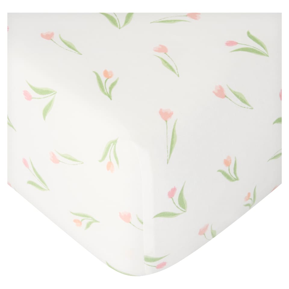 F&F Home Cotton Rich Fitted Sheet Ditsy Tulips Single