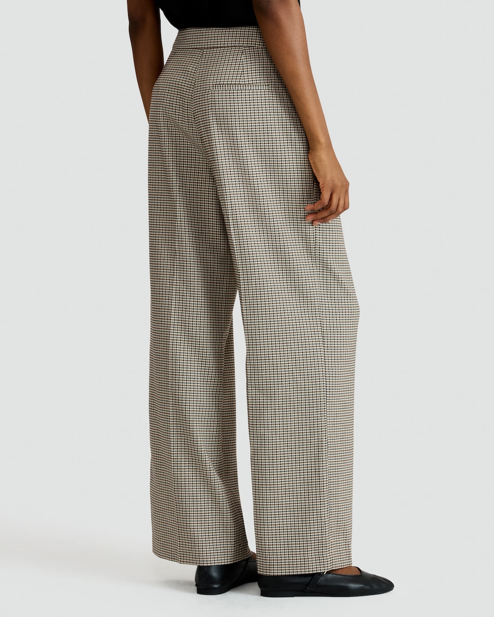 image 1 of The F&F Edit Double Pleat Check Wide Leg Trousers in Brown