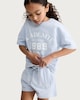 image 1 of F&F Girls 2-Piece Pure Cotton Slogan T-Shirt and Shorts Set in Blue