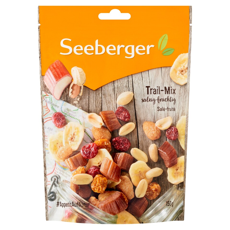 Seeberger pörkölt és sózott olajos magvak, édesített gyümölcsök, rebarbara és chips keveréke 150 g