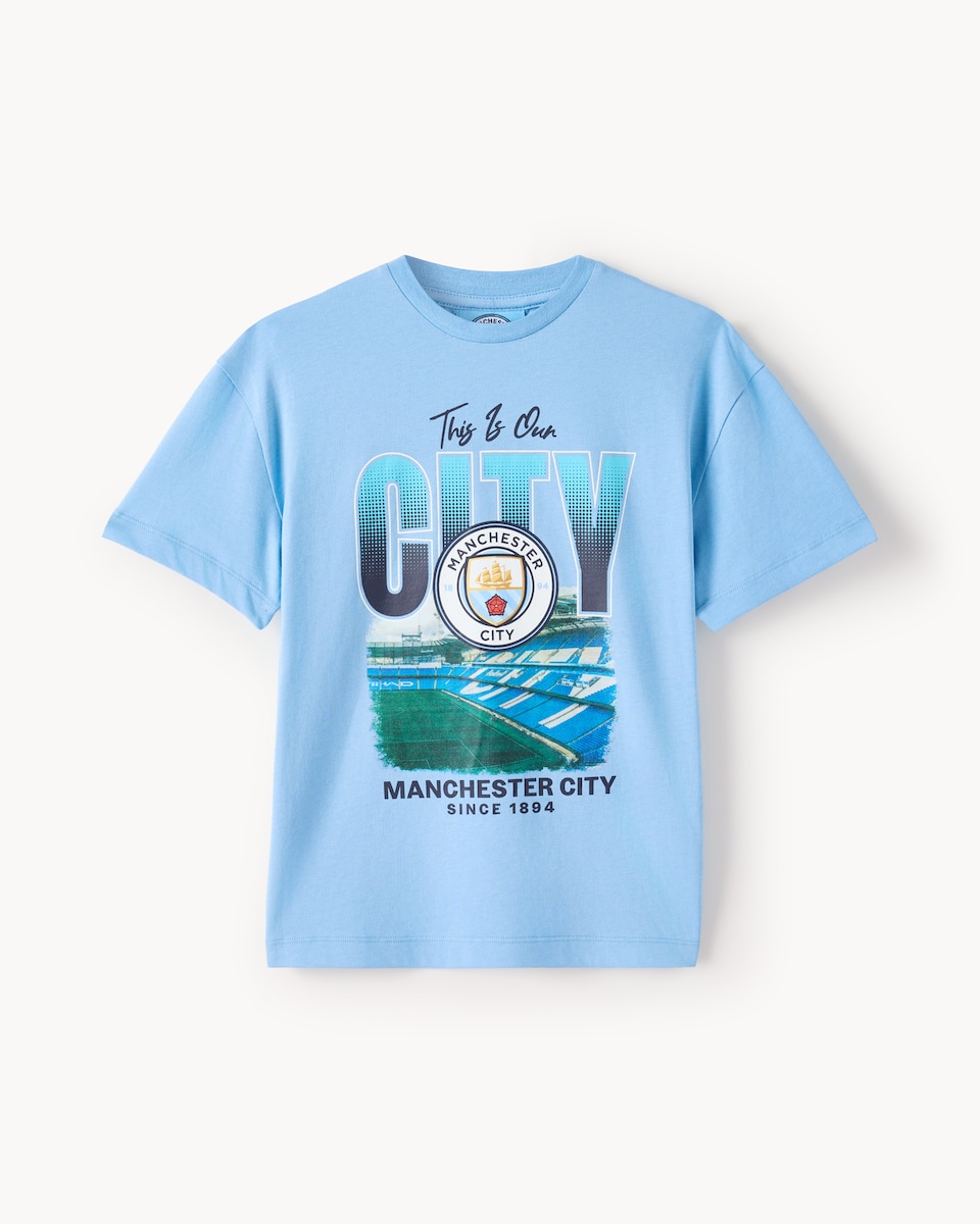 image 1 of Manchester City Pure Cotton T-Shirt in Blue
