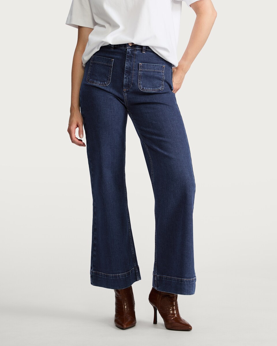 image 1 of The F&F Edit Patch Pocket Flared Jeans in Blue