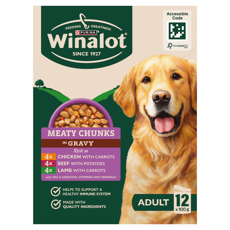 image 1 of WINALOT Meaty Chunks Mixed in Gravy Wet Dog Food 12x100g
