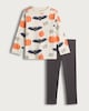 image 2 of F&F Boys Cotton Rich Bat and Pumpkin Print Top and Leggings Set in Cream