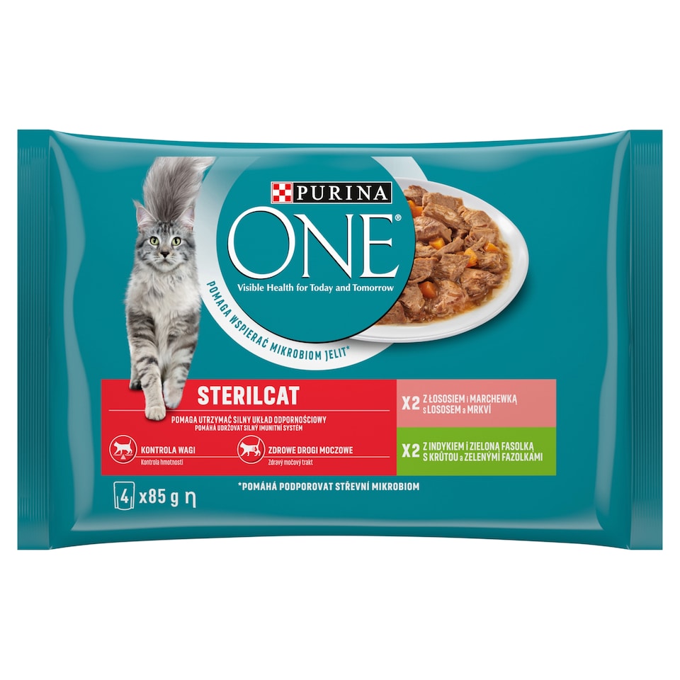 obrázok 1 z Purina ONE Sterilised kapsičky pre mačky morka, losos v šťave 4 × 85 g