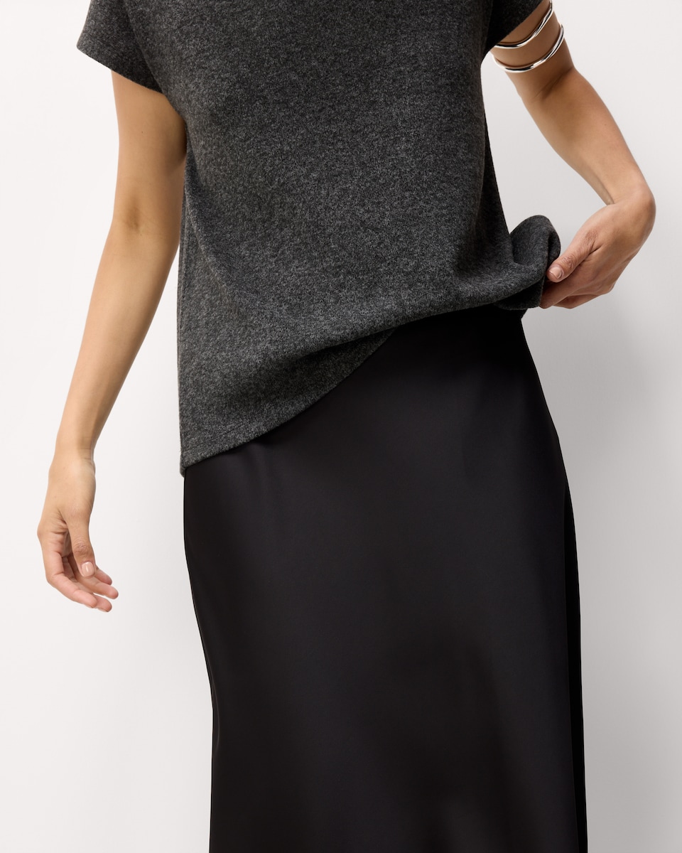 image 1 of F&F Satin Midi Slip Skirt in Black