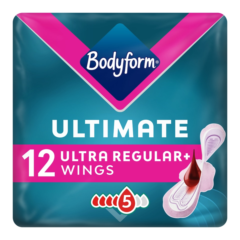 image 1 of Bodyform Ultimate Ultra Regular+ Sanitary Towels Wings 12 pack