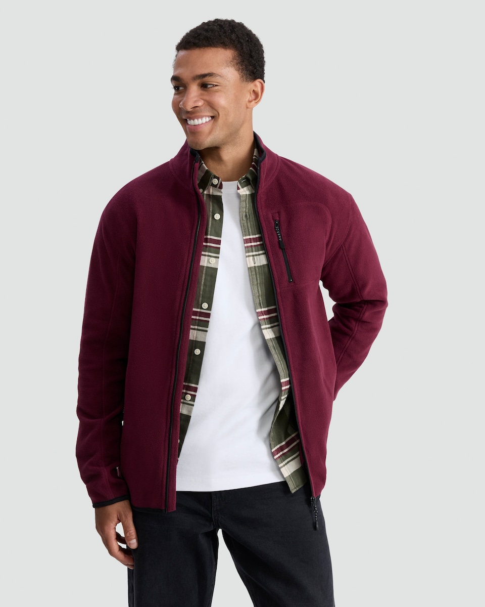 image 1 of F&F Fleece Zip Up Pocket Detail Jacket in Burgundy